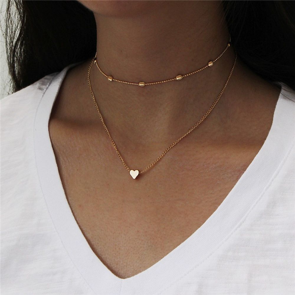 Heart Multi Layer Chain Statement Necklace Choker - image 1